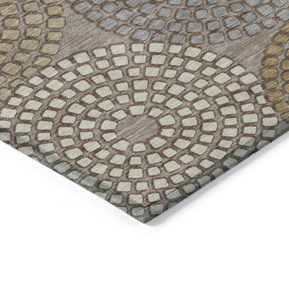 Tabselect Home Line 8' X 10' Taupe Beige And Green Geometric Washable Indoor Outdoor Area Rug
