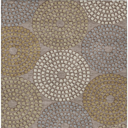 Tabselect Home Line 8' X 10' Taupe Beige And Green Geometric Washable Indoor Outdoor Area Rug