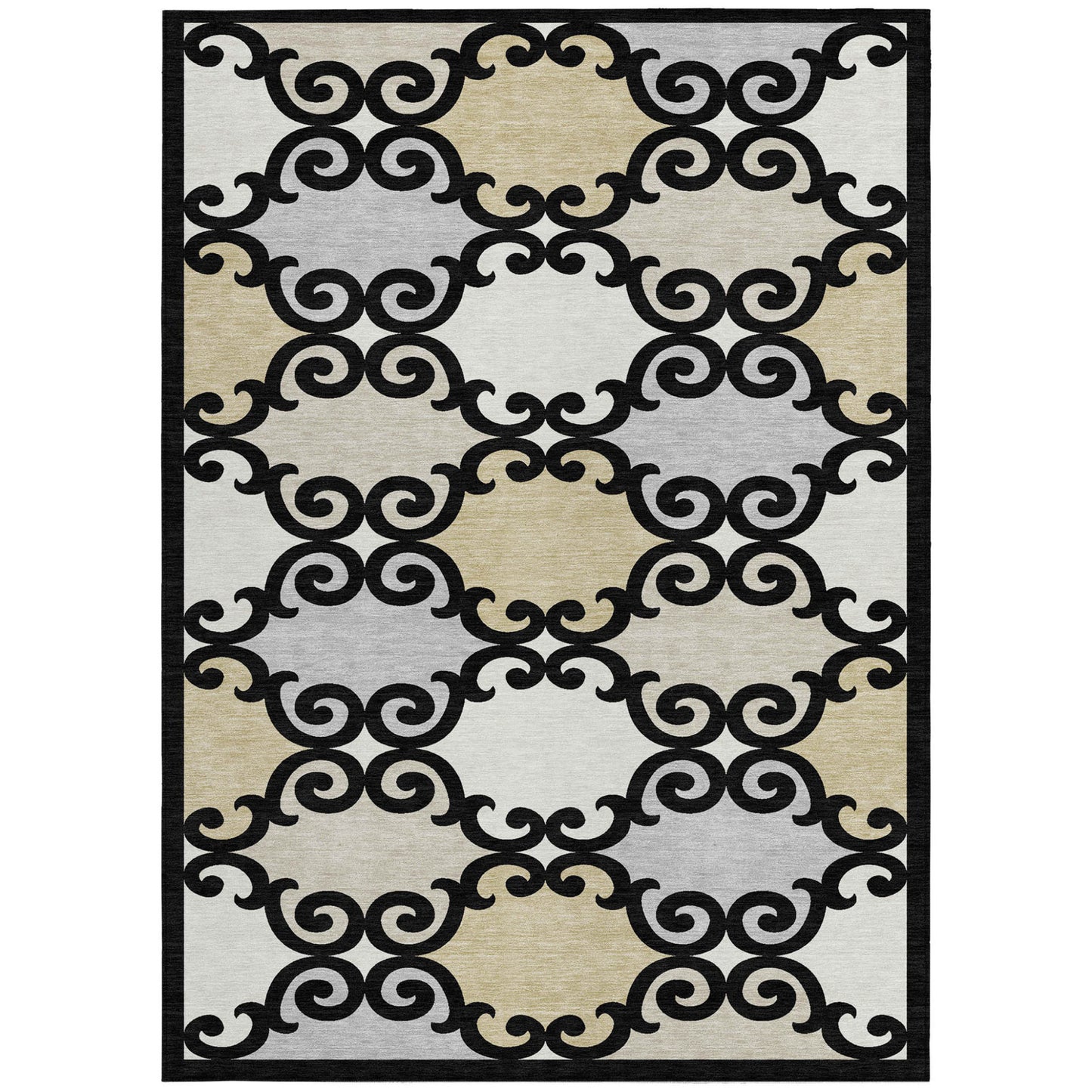 Tabselect Home Line 5' X 8' Black Gray And Ivory Trellis Washable Indoor Outdoor Area Rug