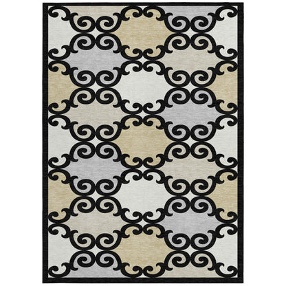 Tabselect Home Line 5' X 8' Black Gray And Ivory Trellis Washable Indoor Outdoor Area Rug