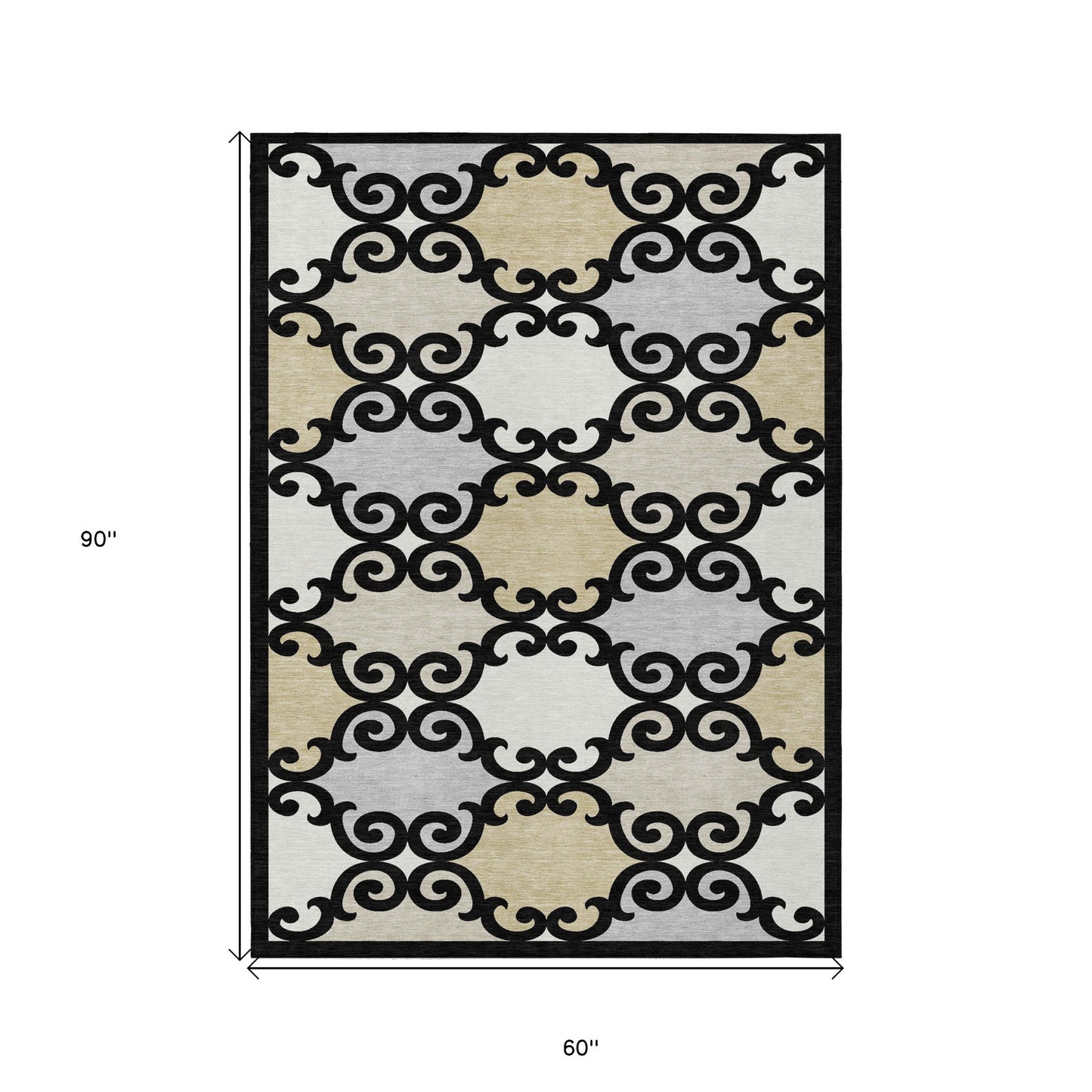 Tabselect Home Line 5' X 8' Black Gray And Ivory Trellis Washable Indoor Outdoor Area Rug