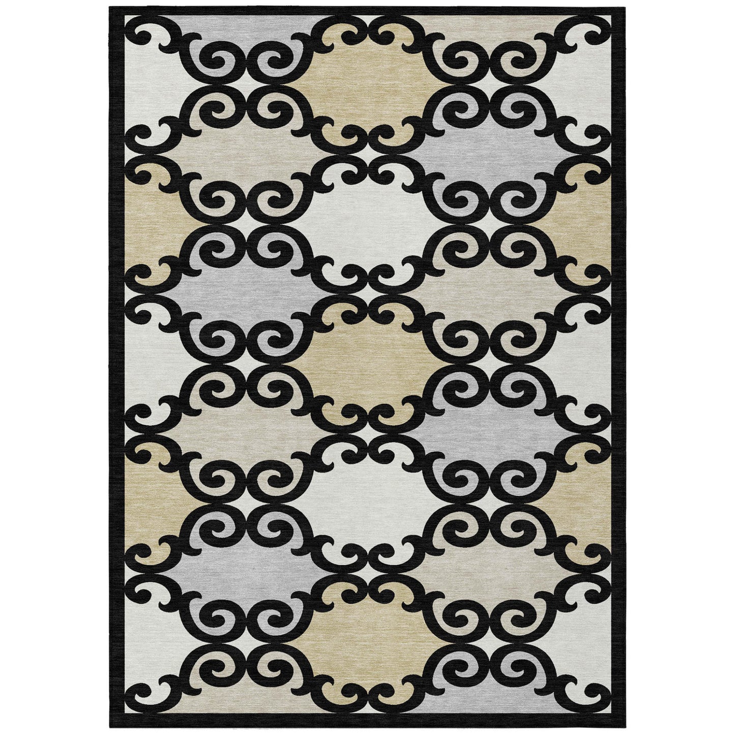 Tabselect Home Line 5' X 8' Black Gray And Ivory Trellis Washable Indoor Outdoor Area Rug