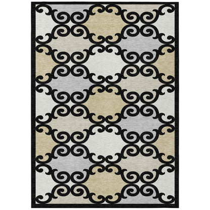 Tabselect Home Line 5' X 8' Black Gray And Ivory Trellis Washable Indoor Outdoor Area Rug