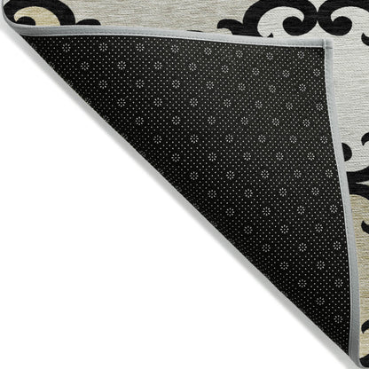 Tabselect Home Line 5' X 8' Black Gray And Ivory Trellis Washable Indoor Outdoor Area Rug
