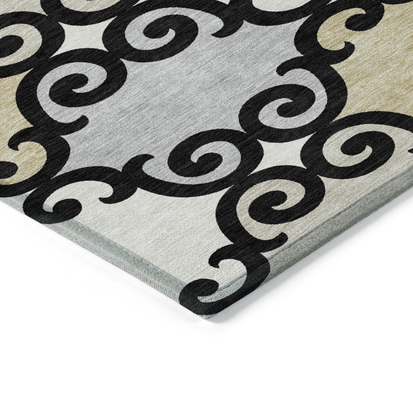 Tabselect Home Line 5' X 8' Black Gray And Ivory Trellis Washable Indoor Outdoor Area Rug