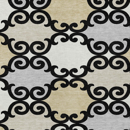 Tabselect Home Line 5' X 8' Black Gray And Ivory Trellis Washable Indoor Outdoor Area Rug