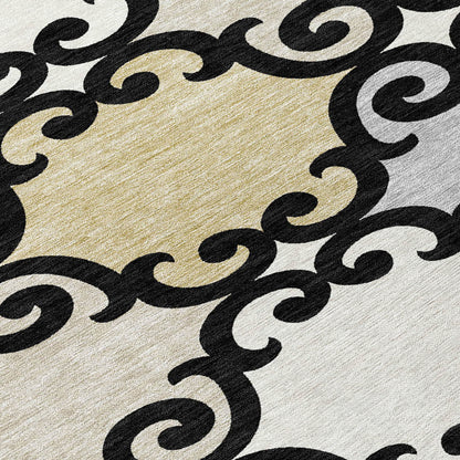 Tabselect Home Line 8' Black Gray And Ivory Round Trellis Washable Indoor Outdoor Area Rug