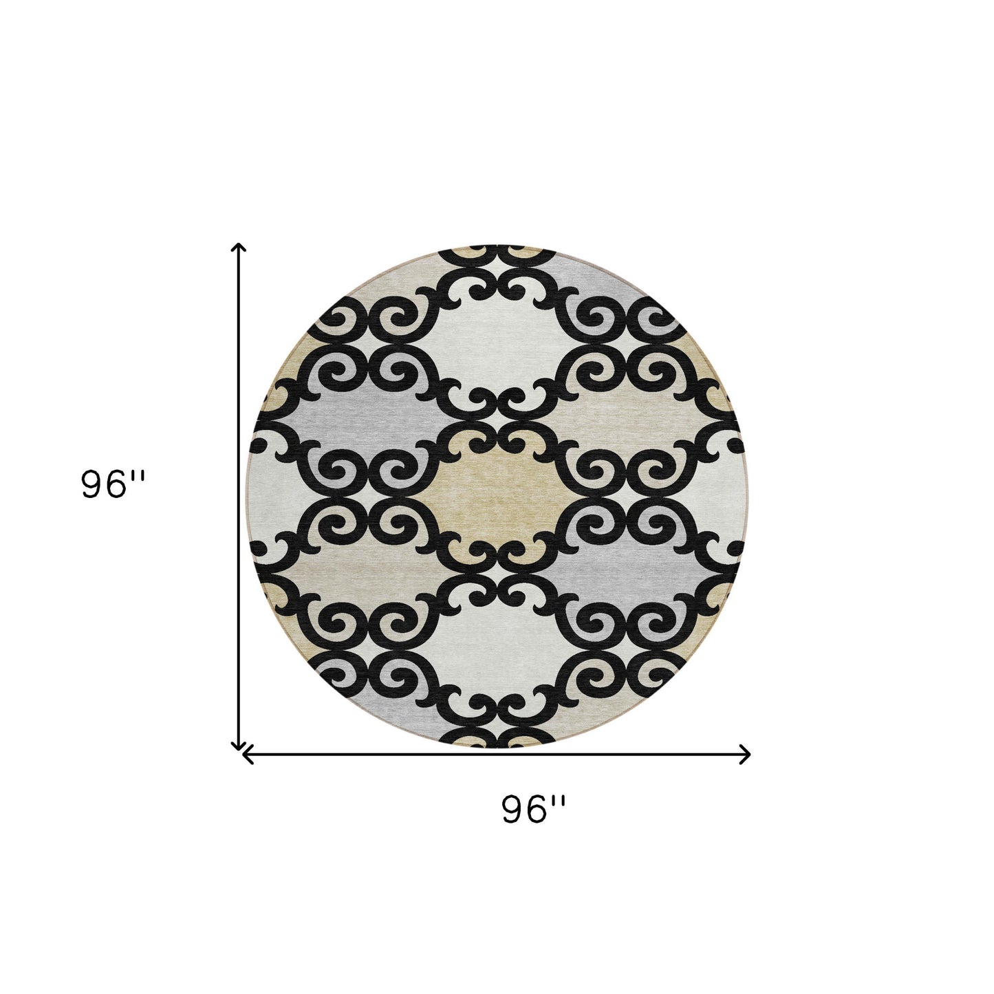 Tabselect Home Line 8' Black Gray And Ivory Round Trellis Washable Indoor Outdoor Area Rug