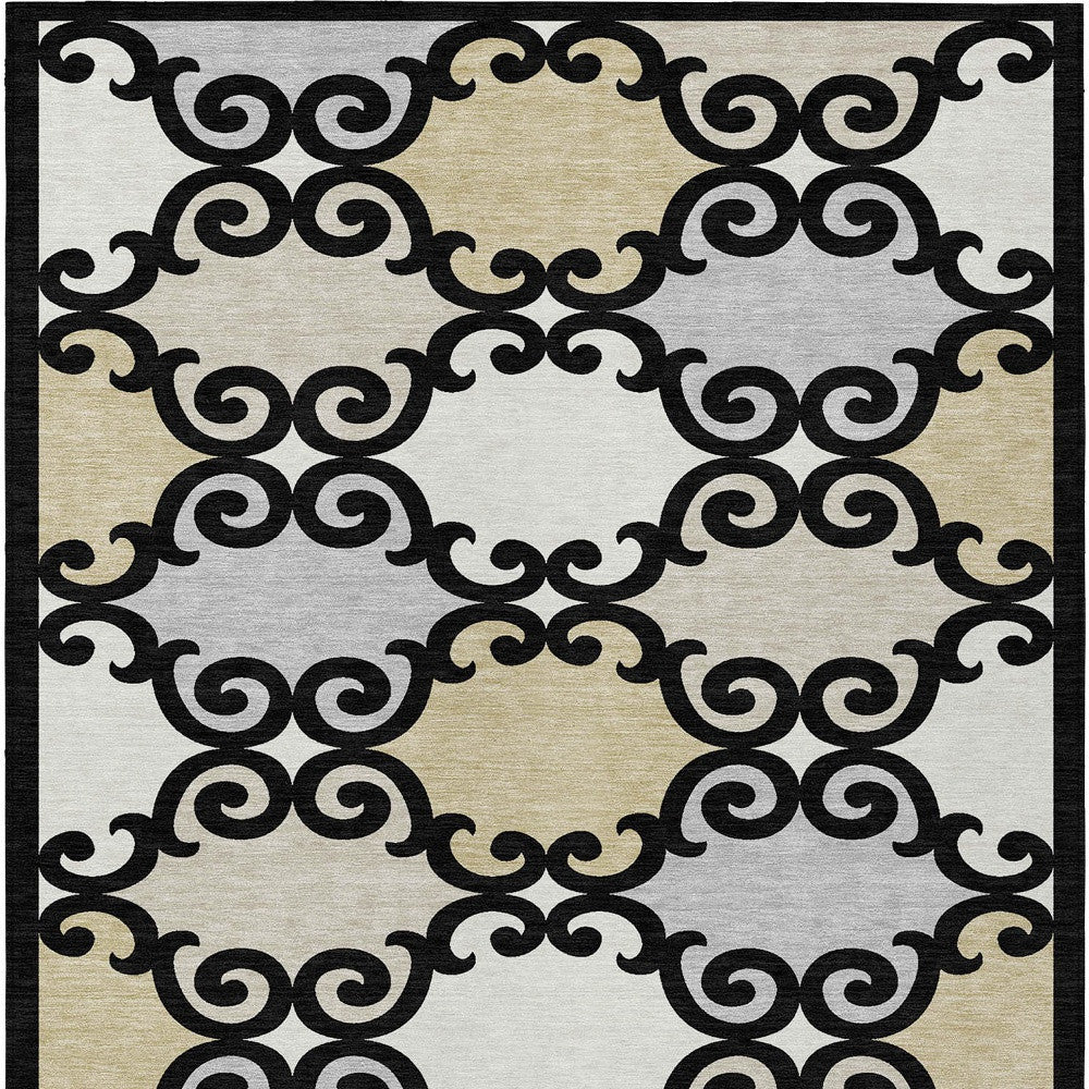 Tabselect Home Line 8' X 10' Black Gray And Ivory Trellis Washable Indoor Outdoor Area Rug