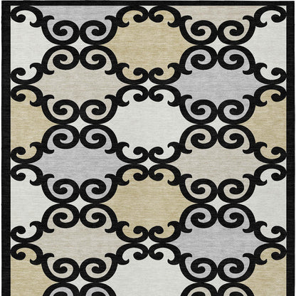 Tabselect Home Line 8' X 10' Black Gray And Ivory Trellis Washable Indoor Outdoor Area Rug