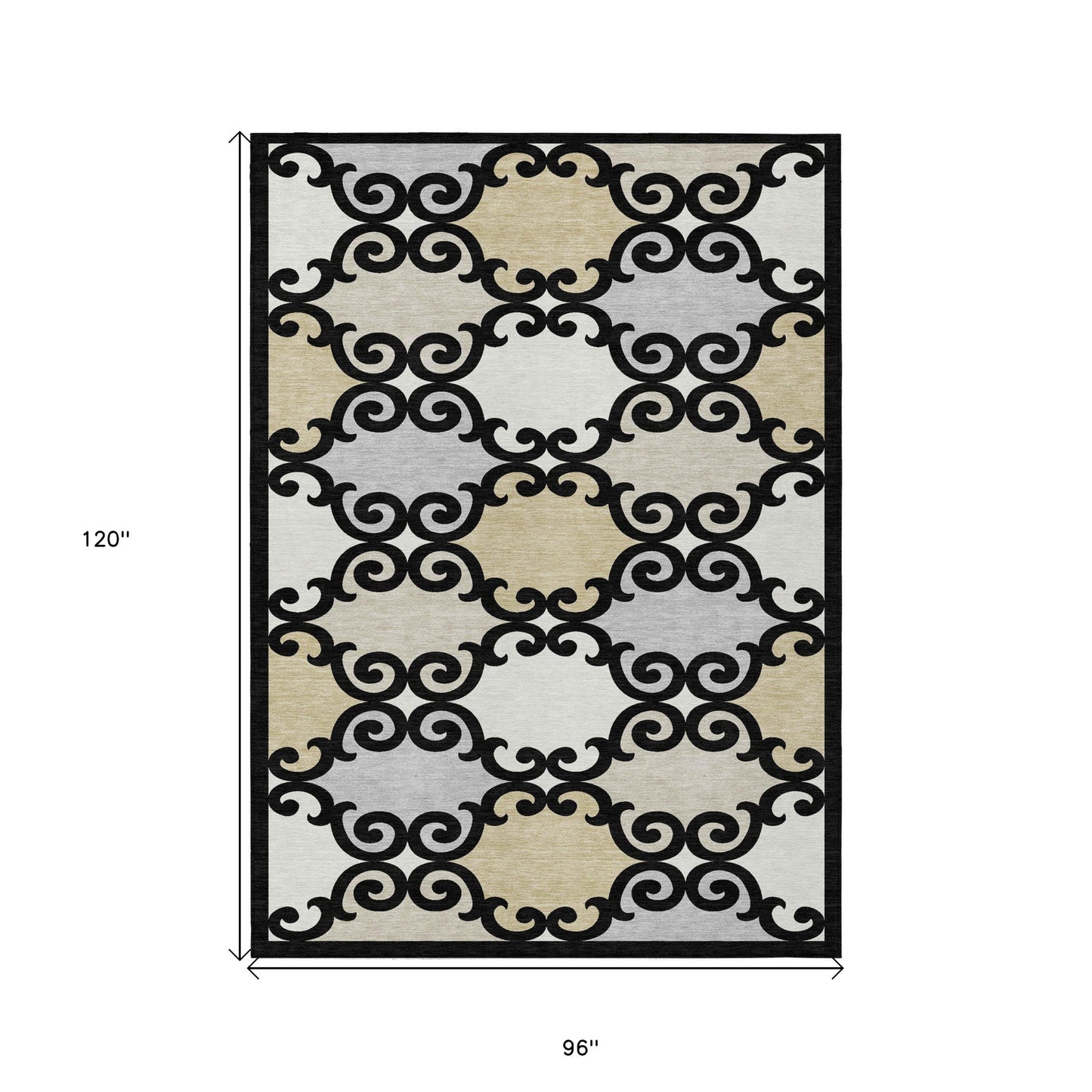 Tabselect Home Line 8' X 10' Black Gray And Ivory Trellis Washable Indoor Outdoor Area Rug