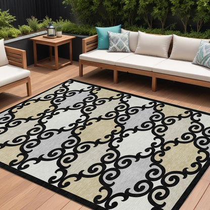 Tabselect Home Line 8' X 10' Black Gray And Ivory Trellis Washable Indoor Outdoor Area Rug