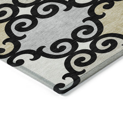 Tabselect Home Line 8' X 10' Black Gray And Ivory Trellis Washable Indoor Outdoor Area Rug