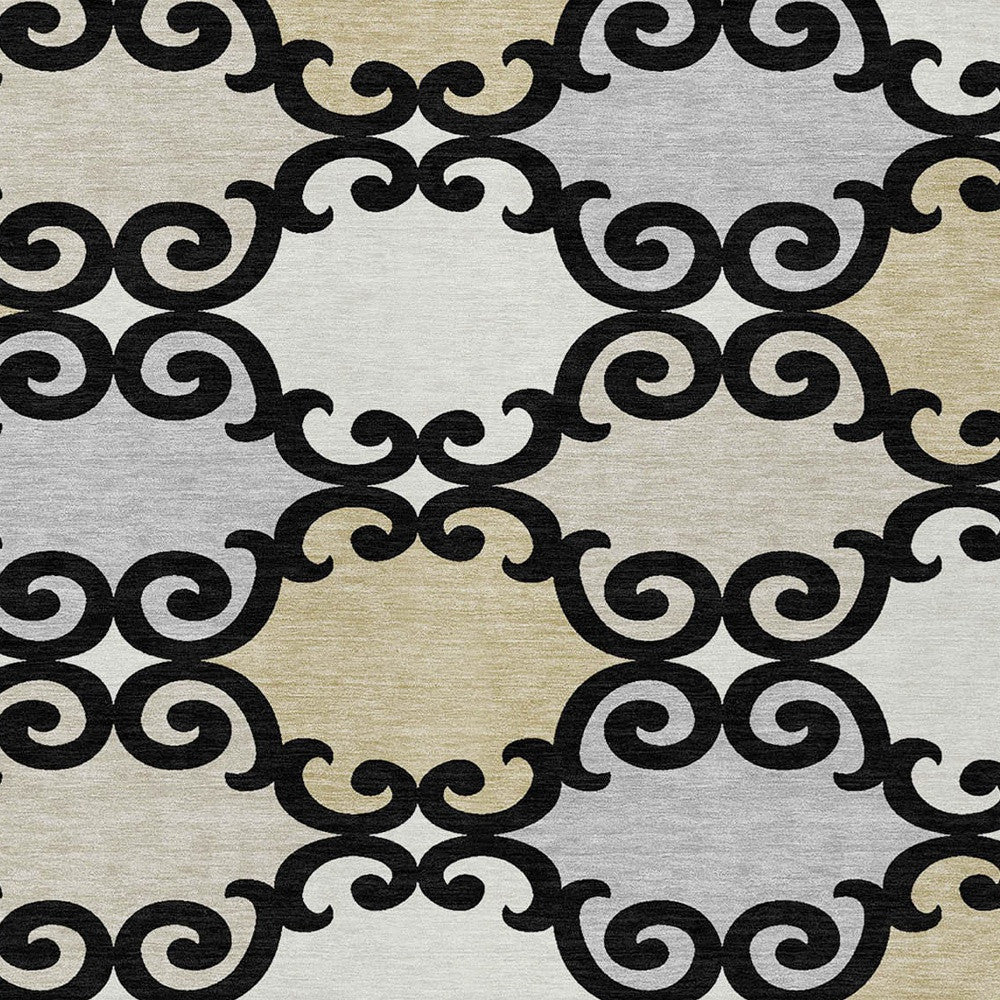 Tabselect Home Line 8' X 10' Black Gray And Ivory Trellis Washable Indoor Outdoor Area Rug