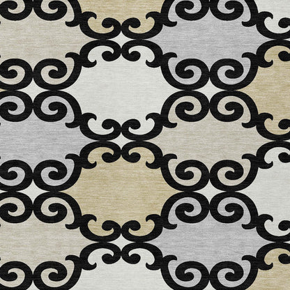 Tabselect Home Line 8' X 10' Black Gray And Ivory Trellis Washable Indoor Outdoor Area Rug