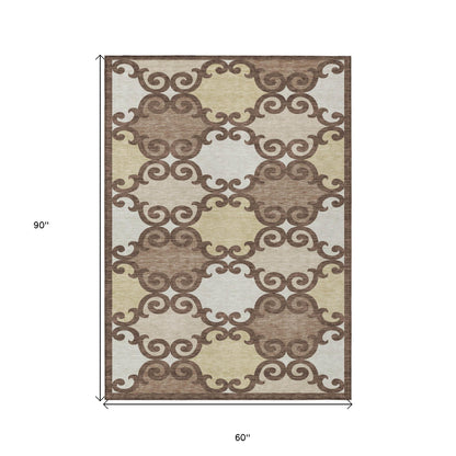 Tabselect Home Line 5' X 8' Brown And Beige Trellis Washable Indoor Outdoor Area Rug