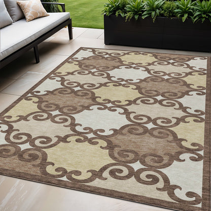 Tabselect Home Line 5' X 8' Brown And Beige Trellis Washable Indoor Outdoor Area Rug