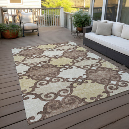 Tabselect Home Line 5' X 8' Brown And Beige Trellis Washable Indoor Outdoor Area Rug