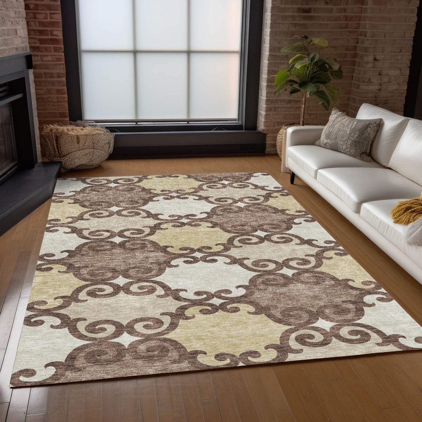 Tabselect Home Line 5' X 8' Brown And Beige Trellis Washable Indoor Outdoor Area Rug