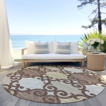 Tabselect Home Line 8' Brown And Beige Round Trellis Washable Indoor Outdoor Area Rug