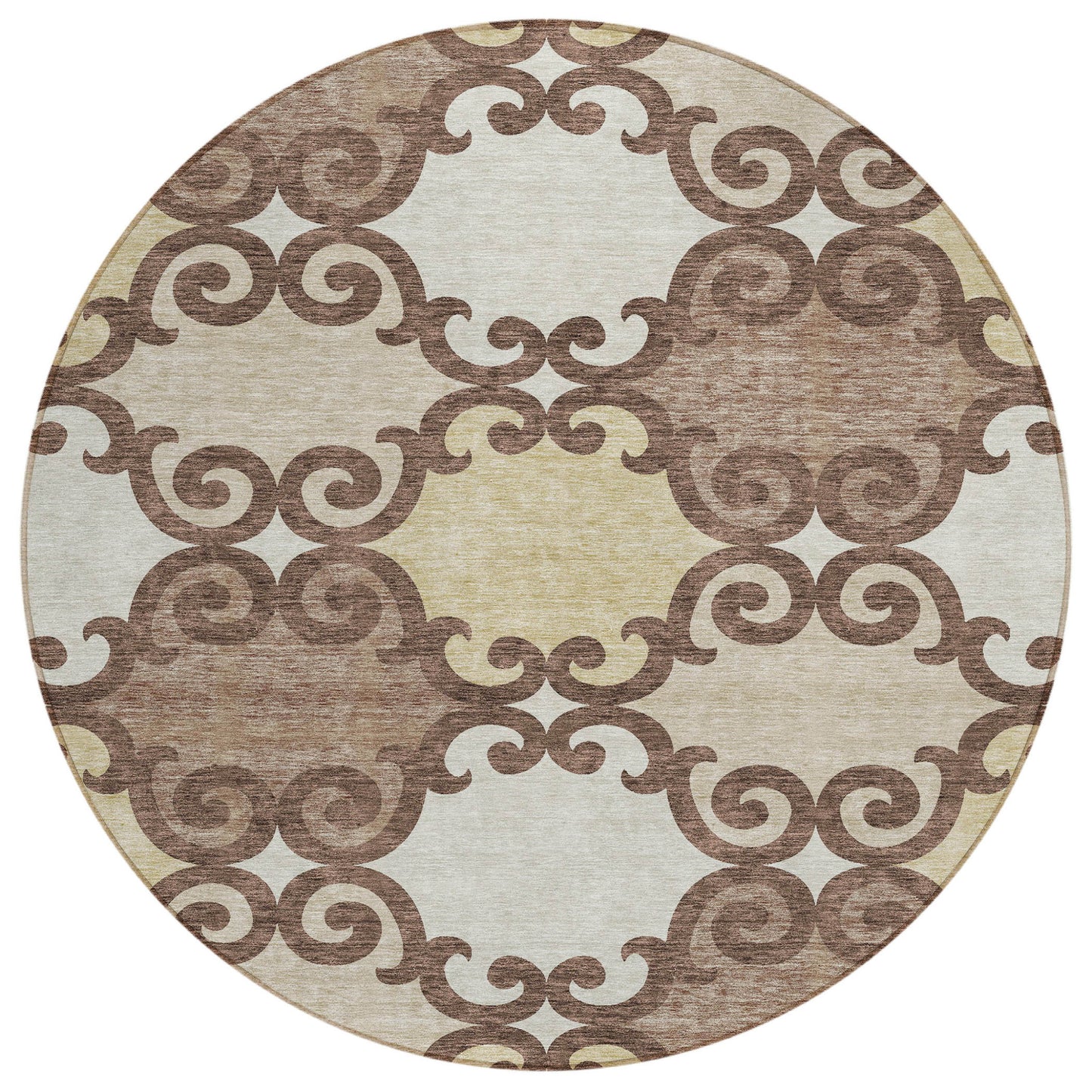 Tabselect Home Line 8' Brown And Beige Round Trellis Washable Indoor Outdoor Area Rug