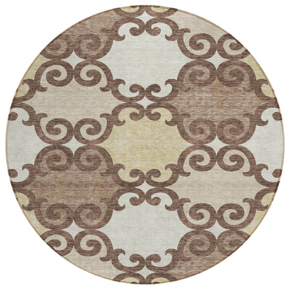 Tabselect Home Line 8' Brown And Beige Round Trellis Washable Indoor Outdoor Area Rug
