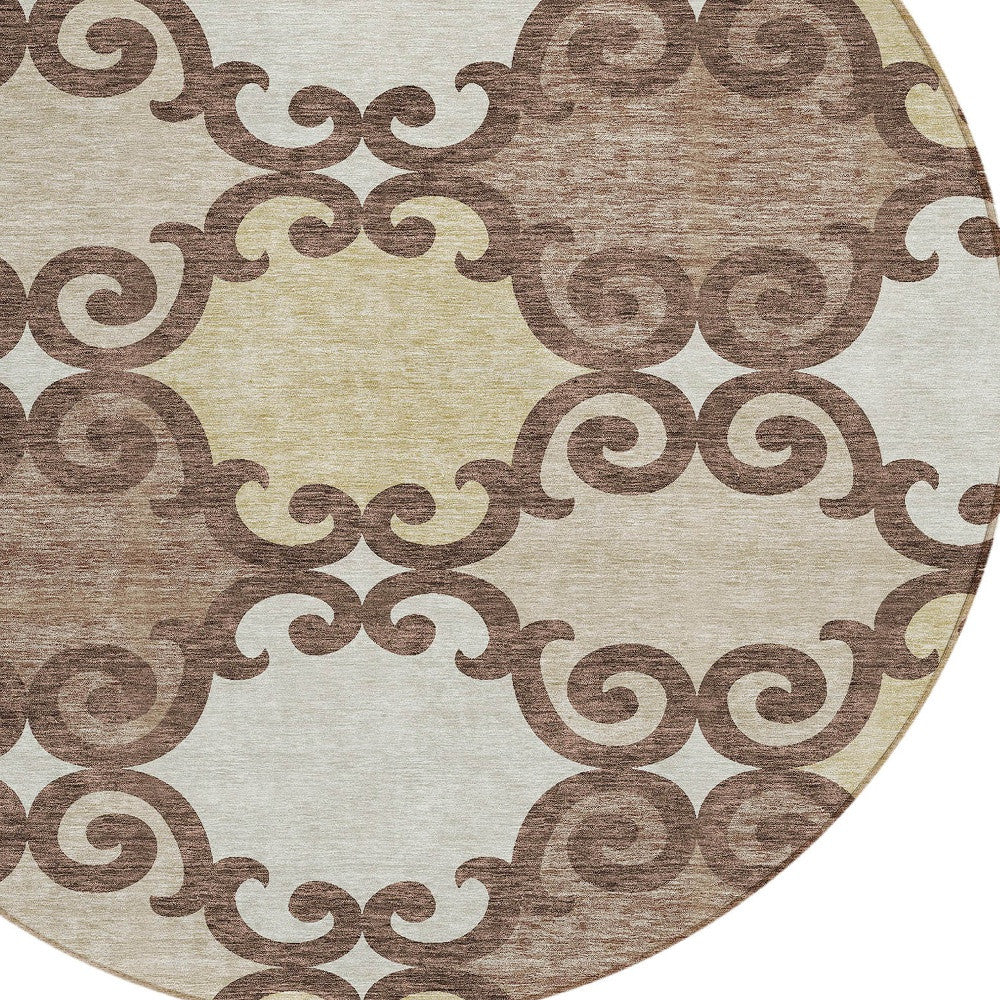 Tabselect Home Line 8' Brown And Beige Round Trellis Washable Indoor Outdoor Area Rug