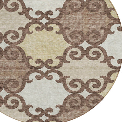 Tabselect Home Line 8' Brown And Beige Round Trellis Washable Indoor Outdoor Area Rug