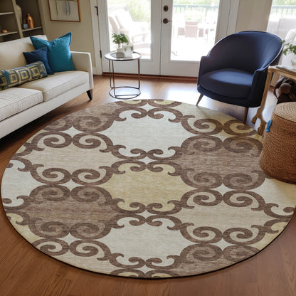 Tabselect Home Line 8' Brown And Beige Round Trellis Washable Indoor Outdoor Area Rug
