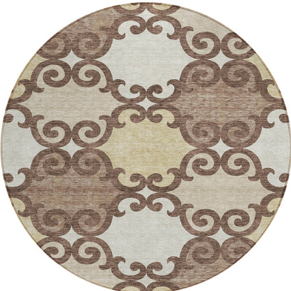 Tabselect Home Line 8' Brown And Beige Round Trellis Washable Indoor Outdoor Area Rug