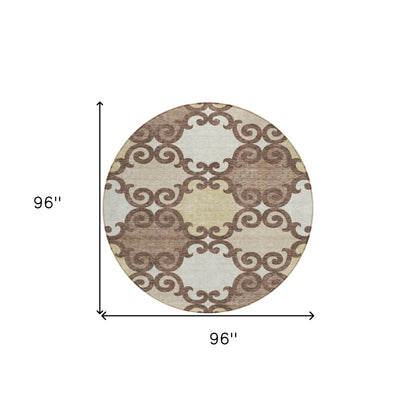 Tabselect Home Line 8' Brown And Beige Round Trellis Washable Indoor Outdoor Area Rug