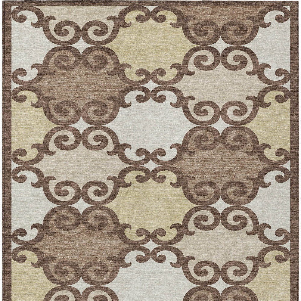 Tabselect Home Line 8' X 10' Brown And Beige Trellis Washable Indoor Outdoor Area Rug
