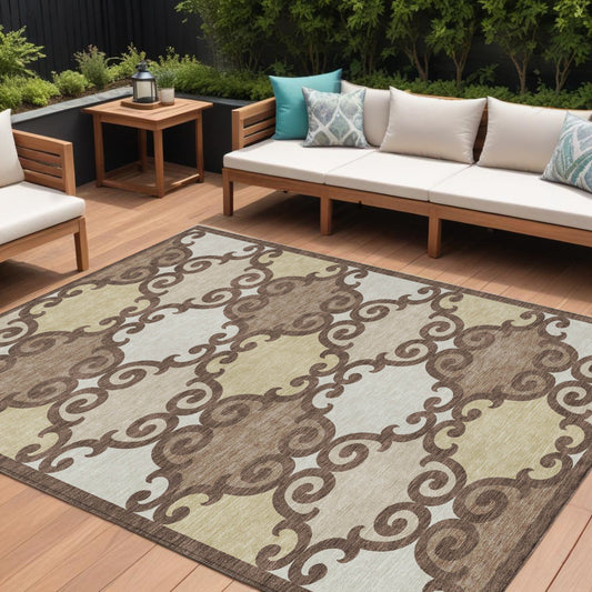 Tabselect Home Line 8' X 10' Brown And Beige Trellis Washable Indoor Outdoor Area Rug