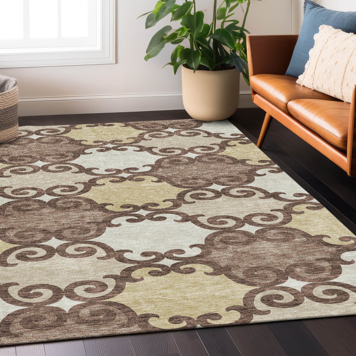 Tabselect Home Line 8' X 10' Brown And Beige Trellis Washable Indoor Outdoor Area Rug