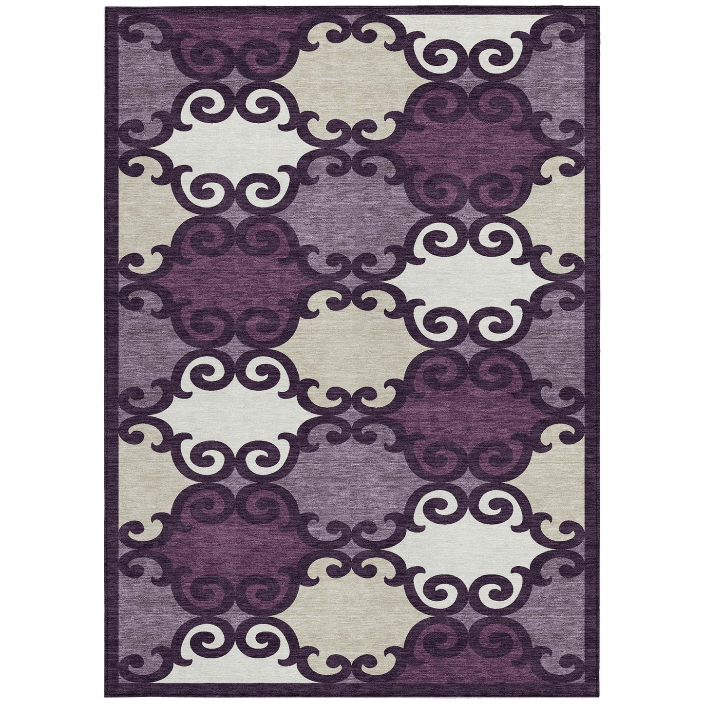 Tabselect Home Line 5' X 8' Eggplant And Ivory Trellis Washable Indoor Outdoor Area Rug