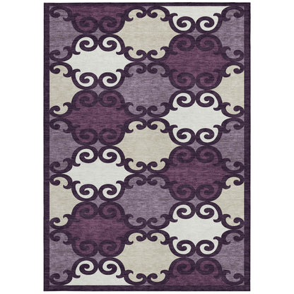 Tabselect Home Line 5' X 8' Eggplant And Ivory Trellis Washable Indoor Outdoor Area Rug
