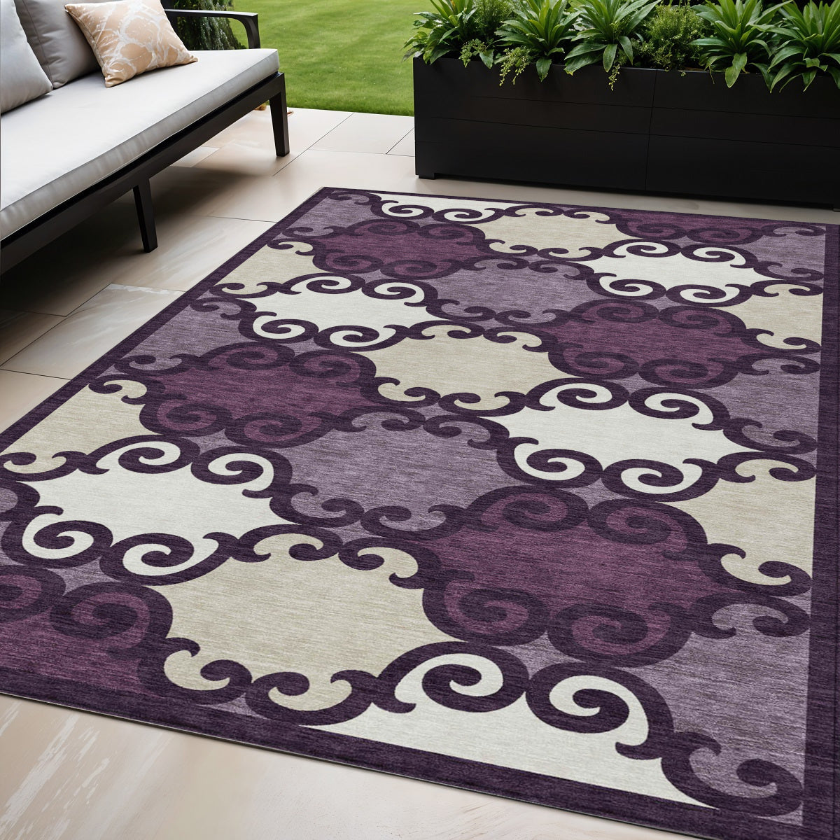 Tabselect Home Line 5' X 8' Eggplant And Ivory Trellis Washable Indoor Outdoor Area Rug