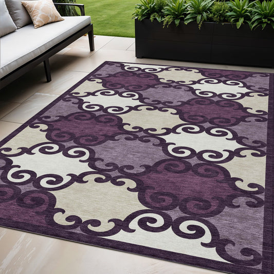 Tabselect Home Line 5' X 8' Eggplant And Ivory Trellis Washable Indoor Outdoor Area Rug