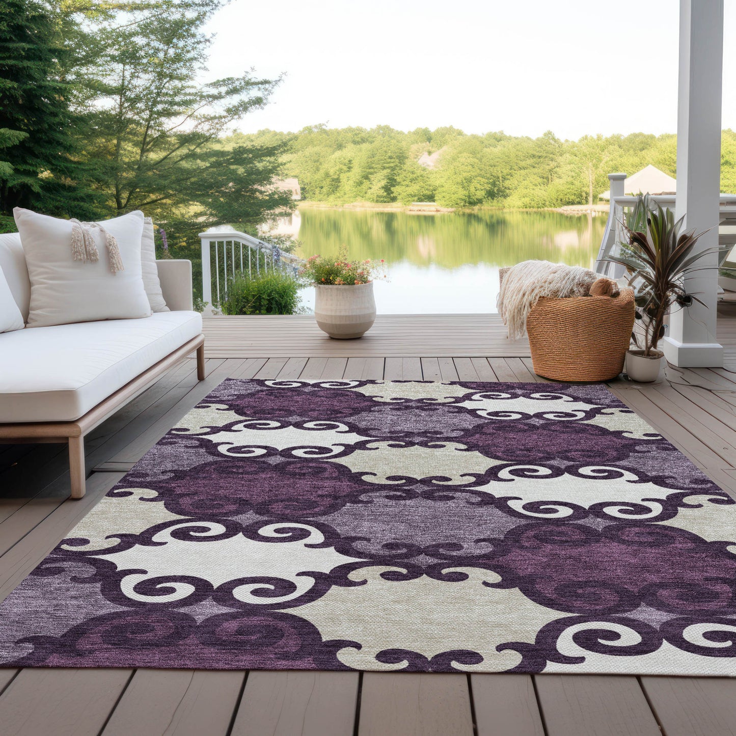 Tabselect Home Line 5' X 8' Eggplant And Ivory Trellis Washable Indoor Outdoor Area Rug