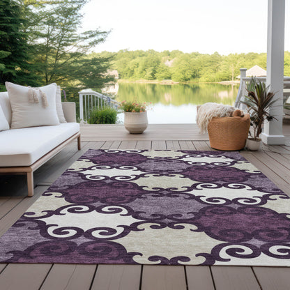 Tabselect Home Line 5' X 8' Eggplant And Ivory Trellis Washable Indoor Outdoor Area Rug