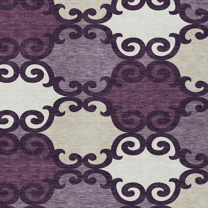 Tabselect Home Line 5' X 8' Eggplant And Ivory Trellis Washable Indoor Outdoor Area Rug