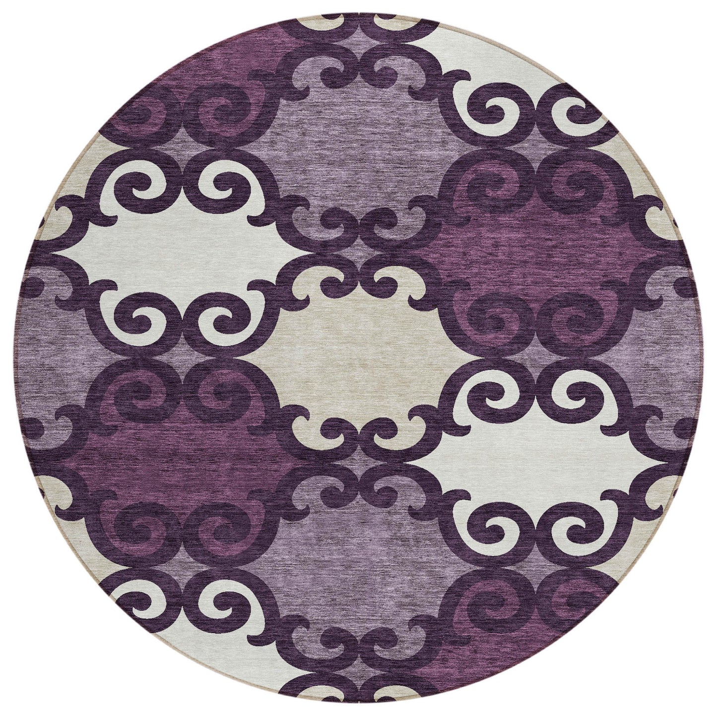 Tabselect Home Line 8' Eggplant And Ivory Round Trellis Washable Indoor Outdoor Area Rug