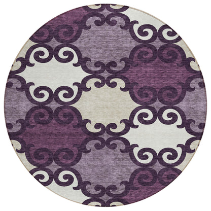 Tabselect Home Line 8' Eggplant And Ivory Round Trellis Washable Indoor Outdoor Area Rug