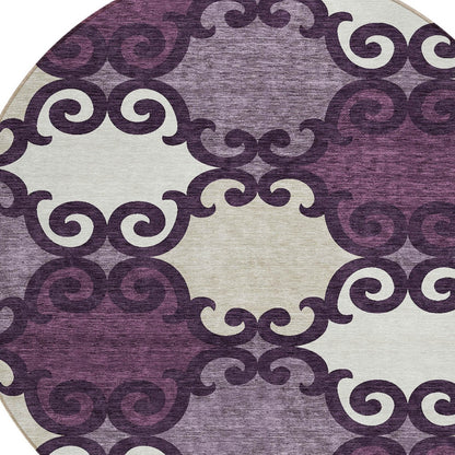 Tabselect Home Line 8' Eggplant And Ivory Round Trellis Washable Indoor Outdoor Area Rug