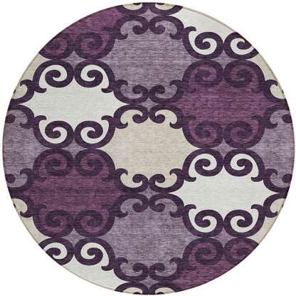 Tabselect Home Line 8' Eggplant And Ivory Round Trellis Washable Indoor Outdoor Area Rug