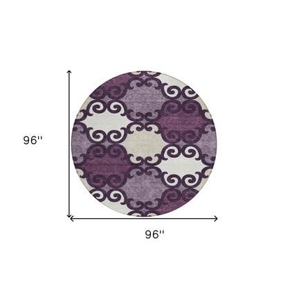 Tabselect Home Line 8' Eggplant And Ivory Round Trellis Washable Indoor Outdoor Area Rug