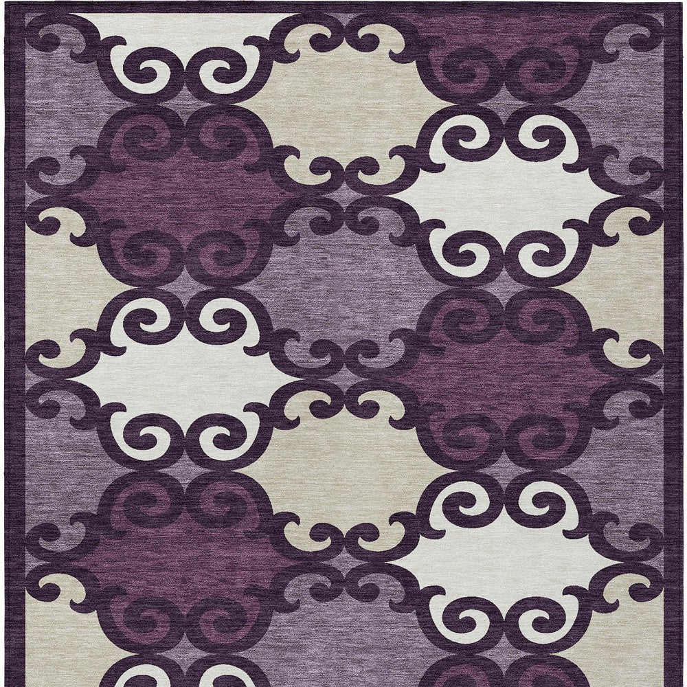 Tabselect Home Line 8' X 10' Eggplant And Ivory Trellis Washable Indoor Outdoor Area Rug