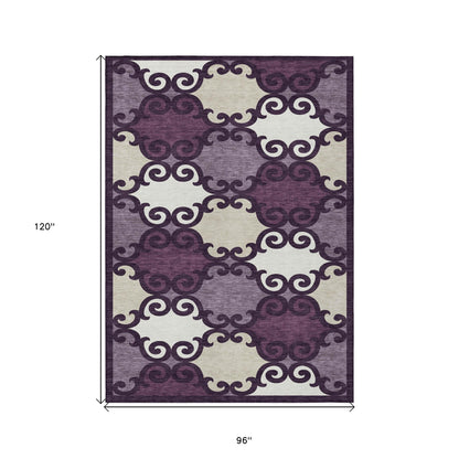Tabselect Home Line 8' X 10' Eggplant And Ivory Trellis Washable Indoor Outdoor Area Rug