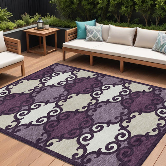 Tabselect Home Line 8' X 10' Eggplant And Ivory Trellis Washable Indoor Outdoor Area Rug