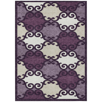 Tabselect Home Line 8' X 10' Eggplant And Ivory Trellis Washable Indoor Outdoor Area Rug
